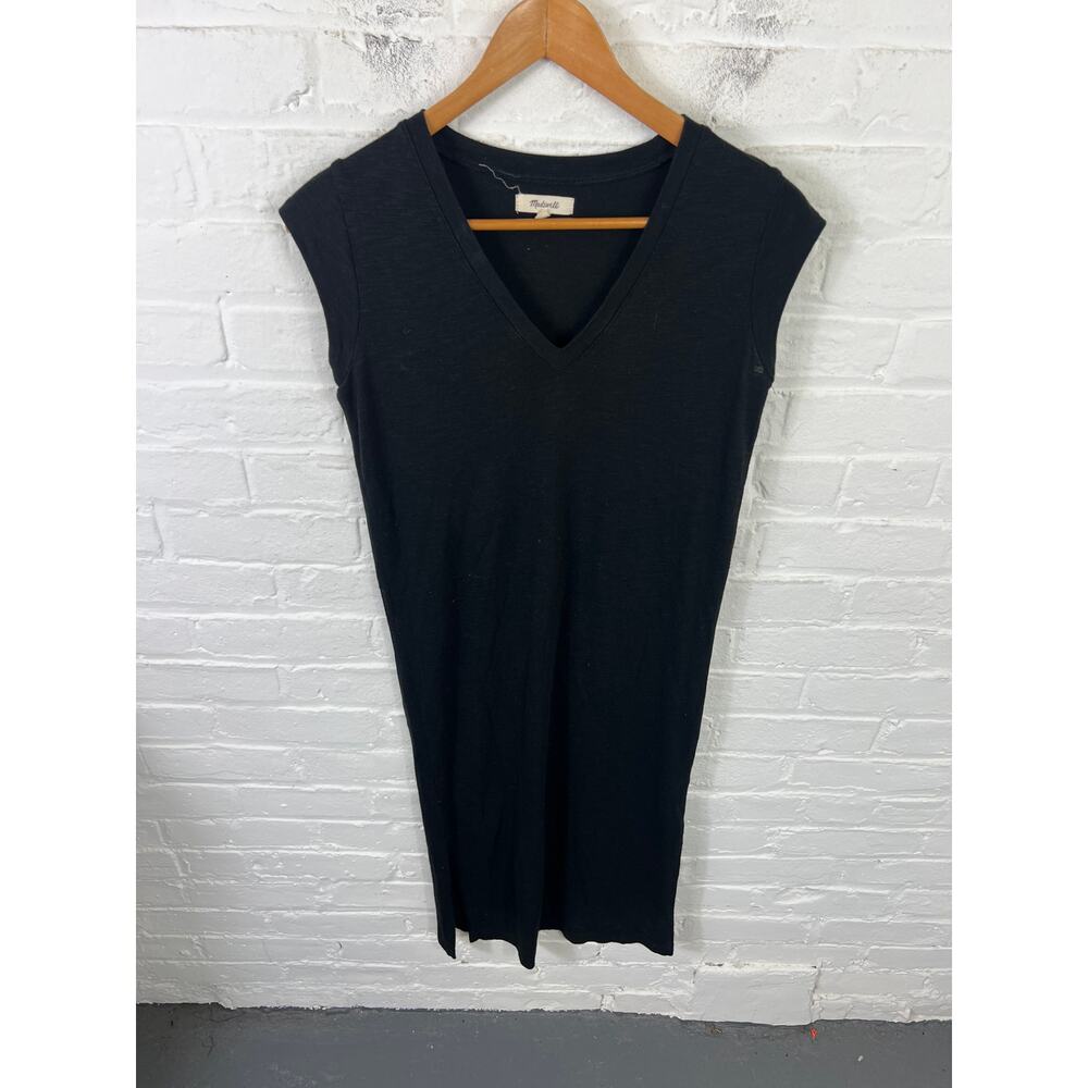 Madewell Women's V-Neck Knitted Midi Dress Cap Sleeve Stretch Black Size S